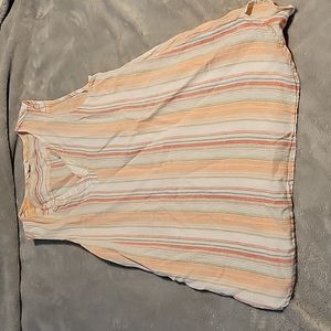 Striped Coral and Cream Sleeveless Tunic-length Shirt Size XL